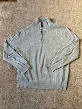 J Crew Large Gray 100% Cotton Quarter Zip Lightweight Sweater